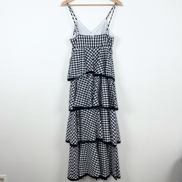 J. Crew Spiro Gingham Tiered Maxi Dress Gown | Navy Blue | Size 2 - Picture 4 of 10
